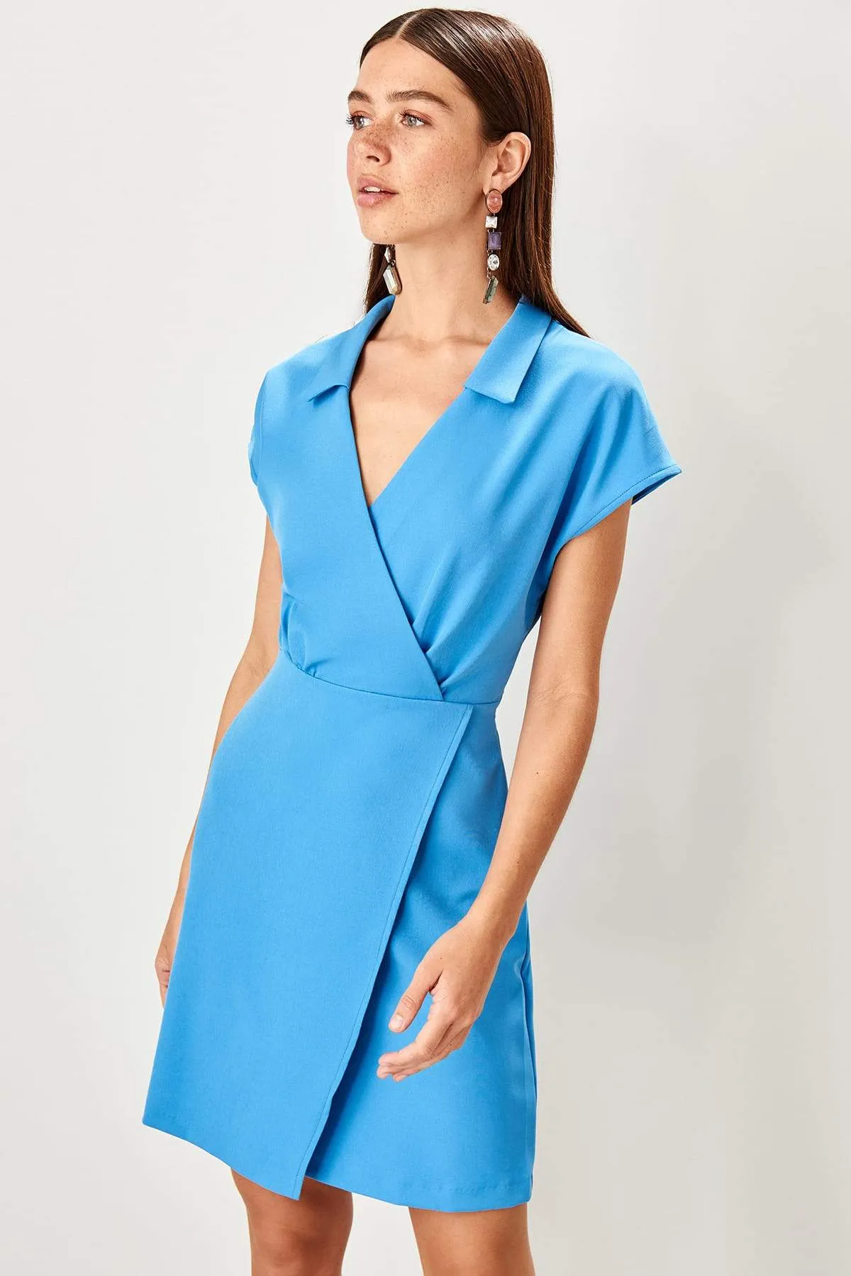 12829 Blue Wrap Skirt Dress