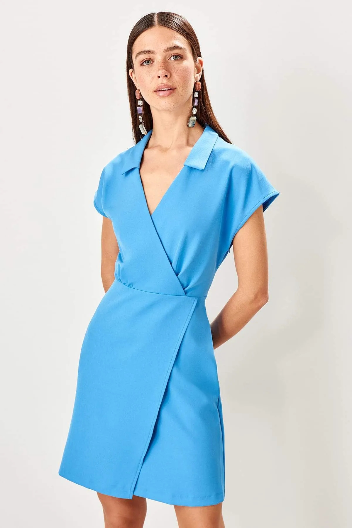 12829 Blue Wrap Skirt Dress