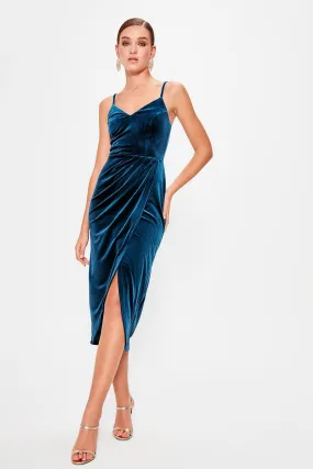 13346 Petrol Blue Velvet Dress