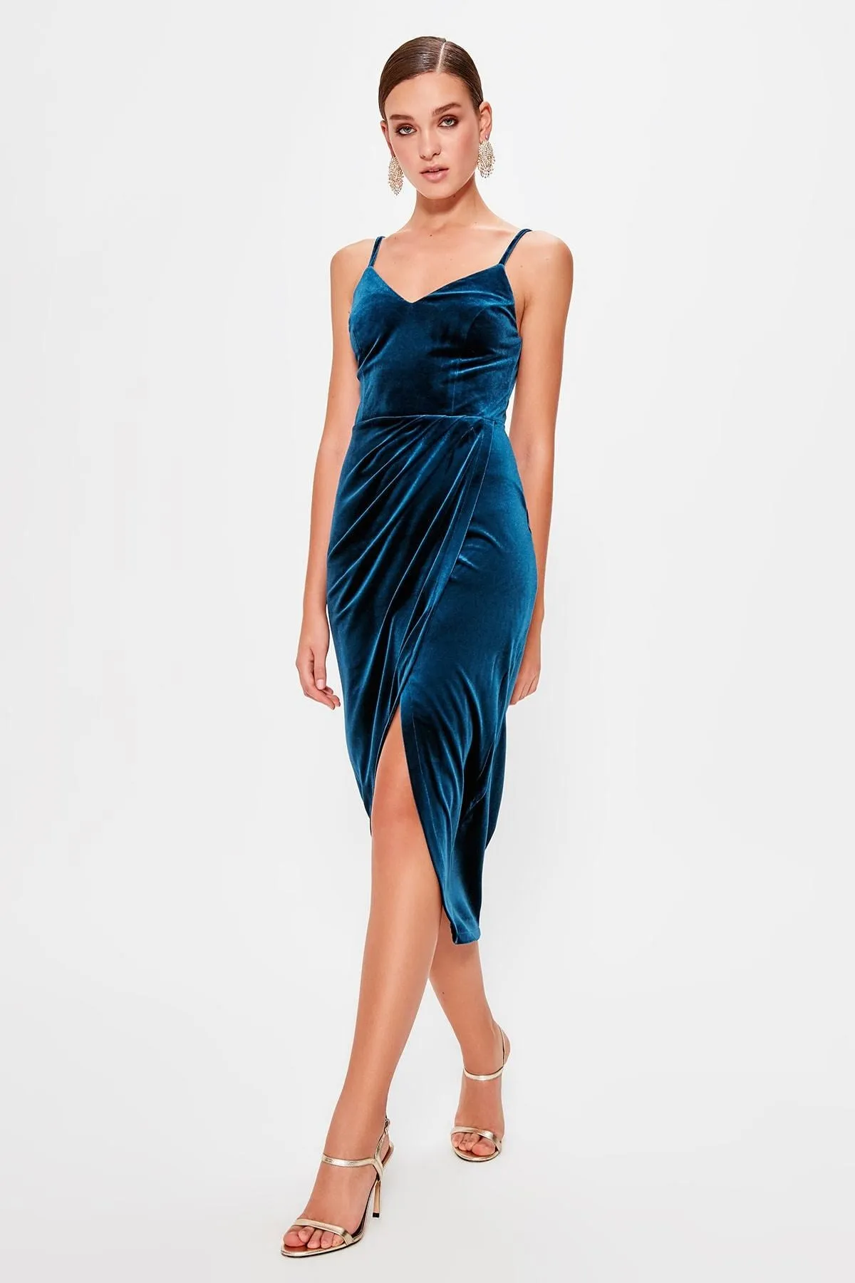 13346 Petrol Blue Velvet Dress