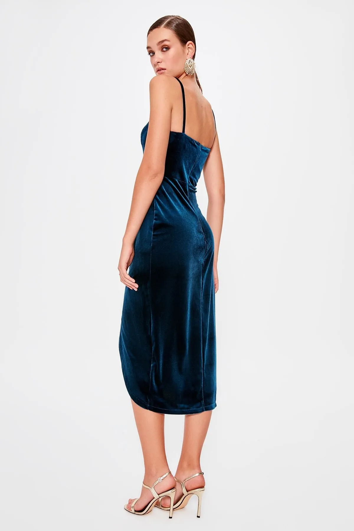 13346 Petrol Blue Velvet Dress