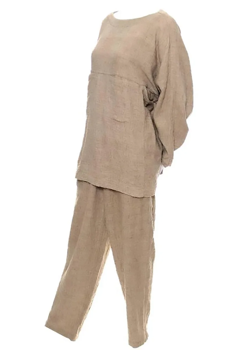 1980's Issey Miyake Textured Cotton Tunic & Pants Outfit Size Medium