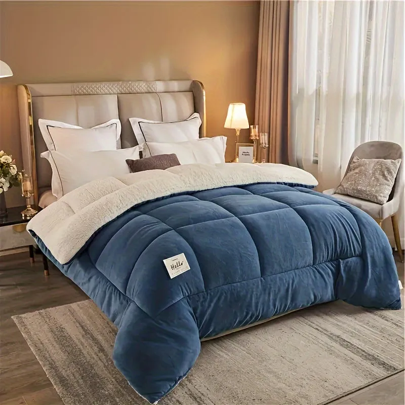 1pc Luxurious Thick Comforter Insert - Ultra Soft, Breathable, Quilted Down Alternative with Box Stitch, Machine Washable, Hypoallergenic, All-Season Warmth for Autumn and Winter, Soft Solid Color Duvet for Bedroom