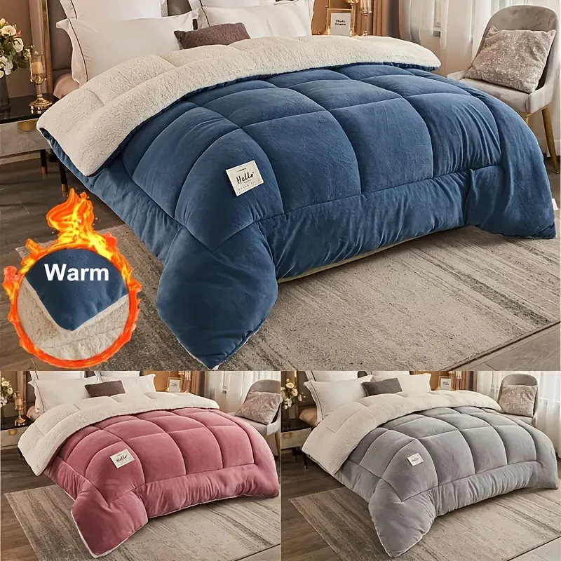 1pc Luxurious Thick Comforter Insert - Ultra Soft, Breathable, Quilted Down Alternative with Box Stitch, Machine Washable, Hypoallergenic, All-Season Warmth for Autumn and Winter, Soft Solid Color Duvet for Bedroom