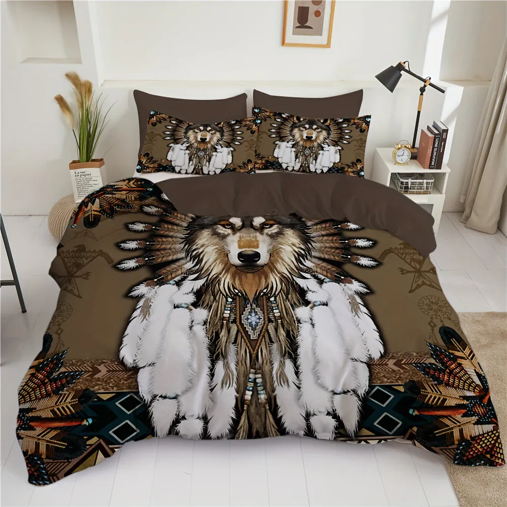 2/3pcs Dreamcatcher Bedding Set - Soft, Comfortable, Ethnic-Inspired Duvet Cover Set with Wolf Pattern for Country-Style Bedroom Decoration - 1 Duvet Cover   1/2 Pillowcase, Coreless, Easy Care, Hypoallergenic, and Breathable