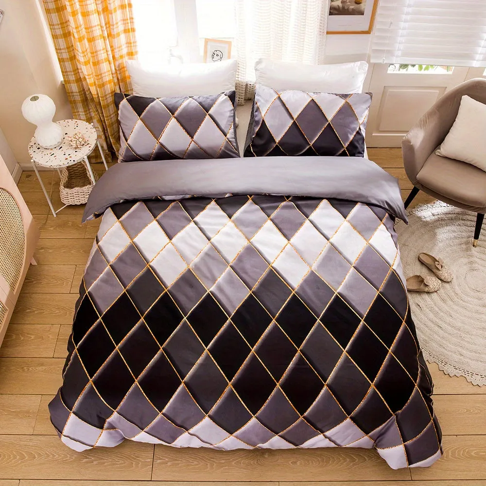 2/3pcs Plaid Duvet Cover Set with Geometric Pattern and Zipper Closure - Soft, Breathable, and Hypoallergenic Bedding for Bedroom and Dorm Room Decor - Perfect for Cozy Sleeping and Stylish Home Furnishing