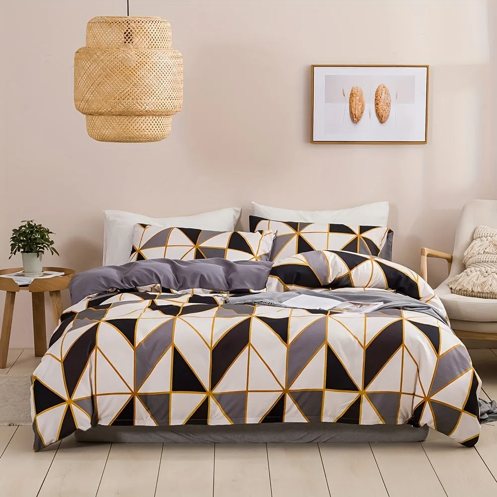 2/3pcs Plaid Duvet Cover Set with Geometric Pattern and Zipper Closure - Soft, Breathable, and Hypoallergenic Bedding for Bedroom and Dorm Room Decor - Perfect for Cozy Sleeping and Stylish Home Furnishing