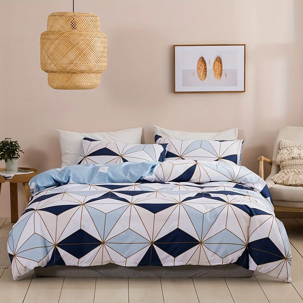 2/3pcs Plaid Duvet Cover Set with Geometric Pattern and Zipper Closure - Soft, Breathable, and Hypoallergenic Bedding for Bedroom and Dorm Room Decor - Perfect for Cozy Sleeping and Stylish Home Furnishing