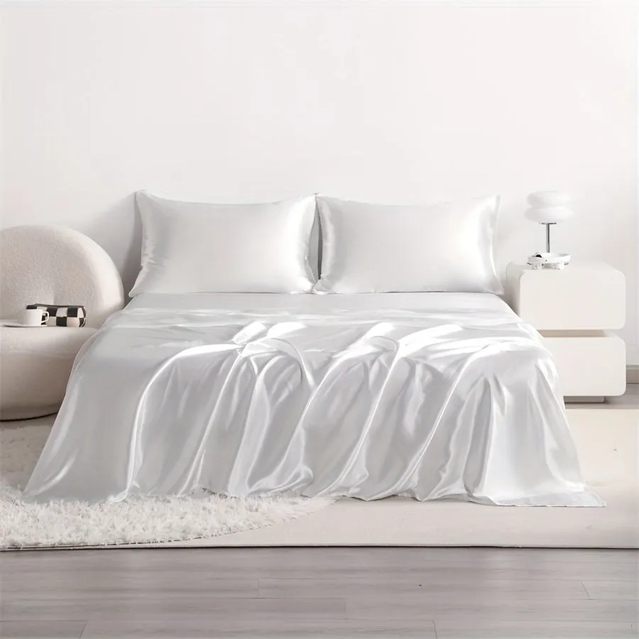 3/4pcs Luxury Satin Bed Sheet Set - Soft, Hypoallergenic, Breathable, and Wrinkle-Resistant - Includes Flat Sheet, Fitted Sheet, and Pillowcase Set for a Comfortable Sleeping Experience