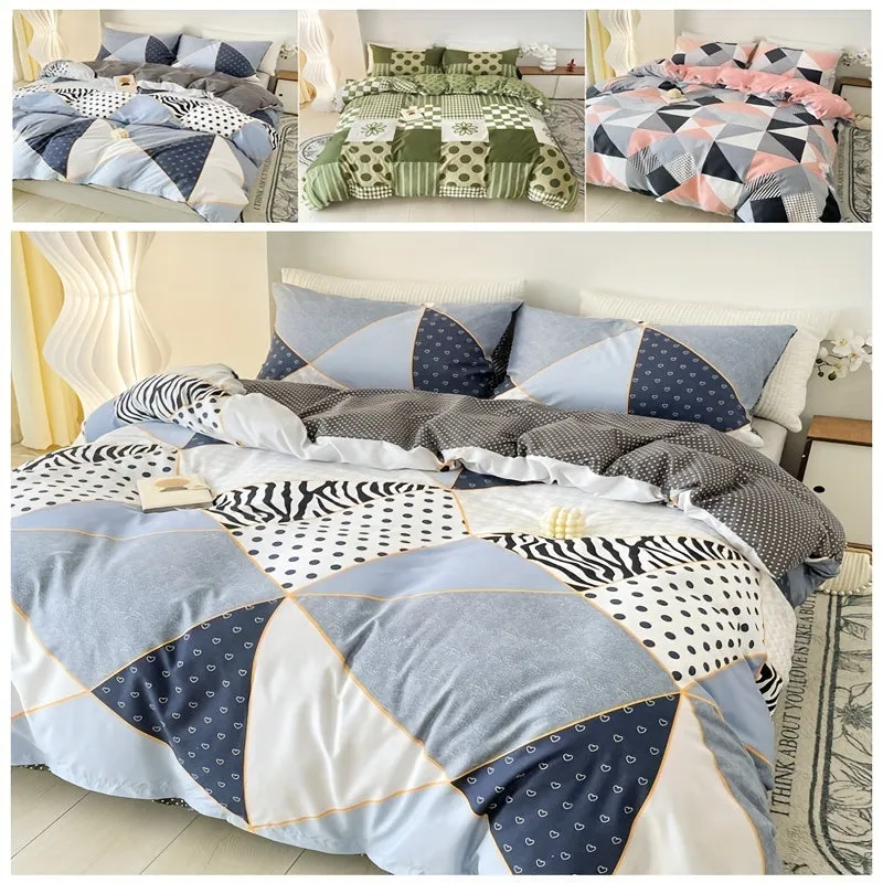 3pcs Luxurious Geometric Pattern Bedding Set - Soft, Comfortable, Hypoallergenic Duvet Cover with 2 Pillowcases - Perfect for Bedroom, Guest Room, and Everyday Use