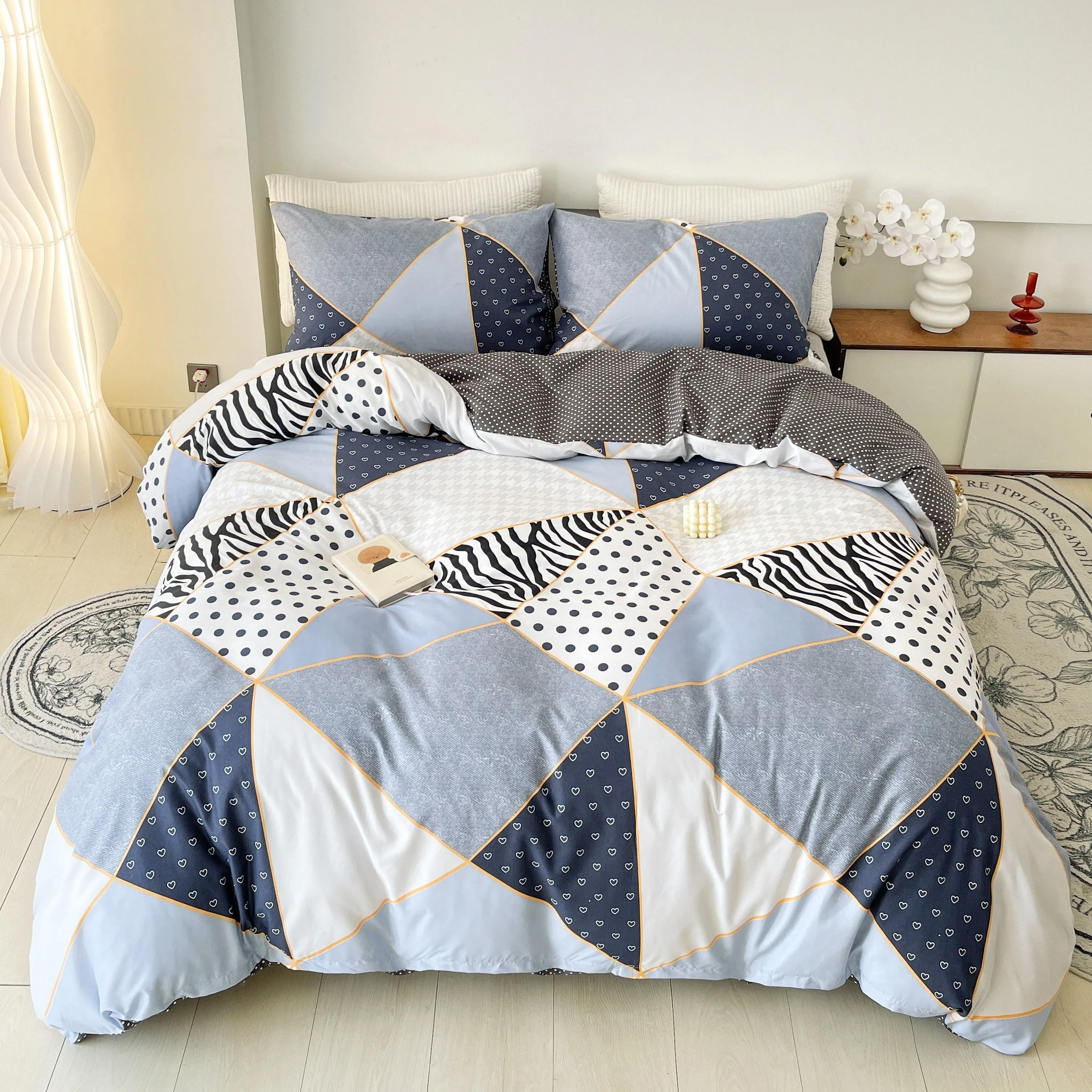 3pcs Luxurious Geometric Pattern Bedding Set - Soft, Comfortable, Hypoallergenic Duvet Cover with 2 Pillowcases - Perfect for Bedroom, Guest Room, and Everyday Use