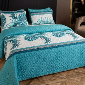 3pcs Ultra-Soft Tropical Palm Print Reversible Bedspread Set - Breathable, Moisture-Wicking, and Hypoallergenic Bedding with 2 Pillowcases - Perfect for Hotel, Guest Room, and Bedroom Decor, Polyester Fabric, Easy Care, and Machine Washable