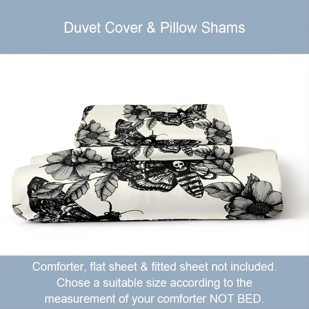 3pcs/set Deaths Head Moth & Flower Luxury Duvet Cover Set - Soft Hypoallergenic Bedding for a Dreamy Sleep - 1 Duvet   2 Pillowcases, Breathable & Stylish Design, Easy Care, Machine Washable