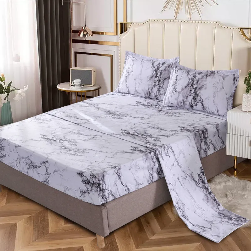 4-Piece Marble Brushed Fitted Sheet Set - Soft, Breathable, and Hypoallergenic Stone Pattern Bedding with Deep Pockets - Luxurious Bedding for Bedroom and Guest Room