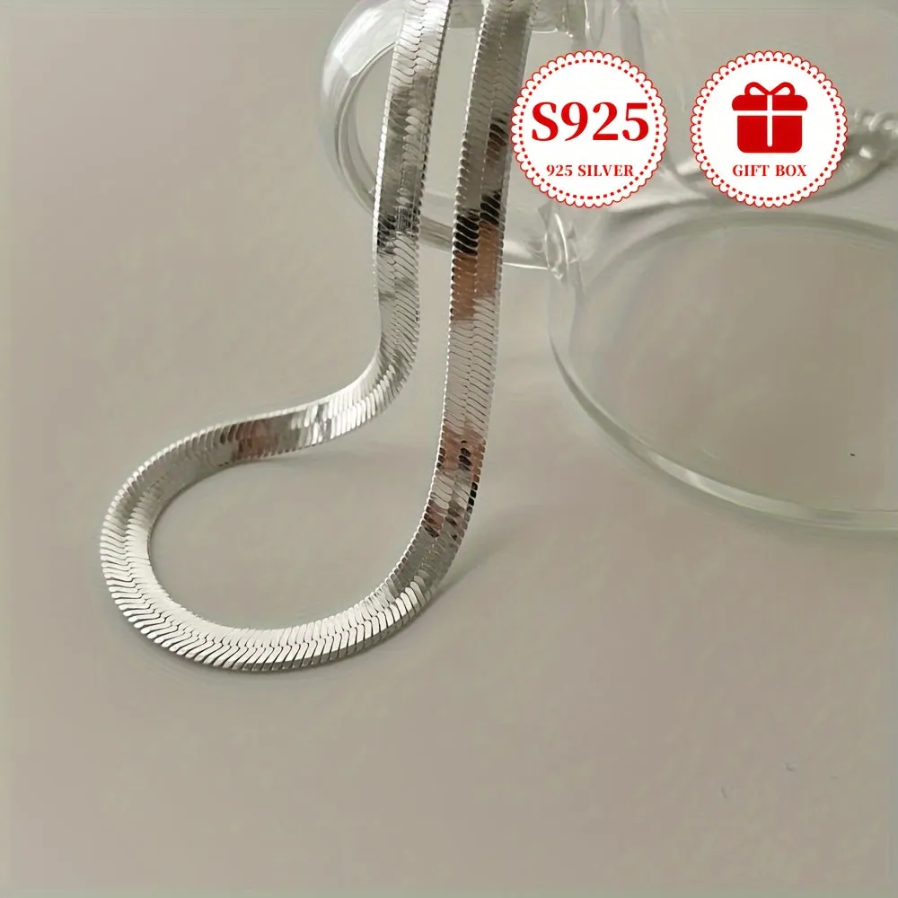 925 Sterling Silver Hypoallergenic Flat Snake Bone Chain Unique Design Necklace High-End Sense Minimalist Blade Chain Unisex Versatile Luxury Personalized Daily Wear Exquisite Couple Jewelry For Holiday Gift With Anti-oxidation Box