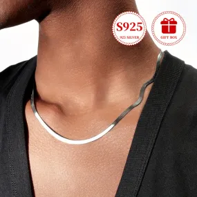 925 Sterling Silver Hypoallergenic Flat Snake Bone Chain Unique Design Necklace High-End Sense Minimalist Blade Chain Unisex Versatile Luxury Personalized Daily Wear Exquisite Couple Jewelry For Holiday Gift With Anti-oxidation Box