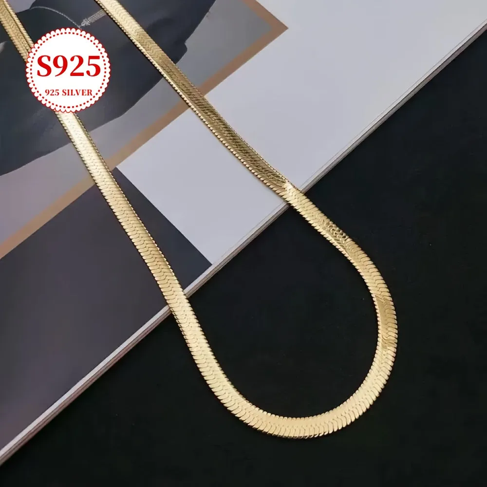 925 Sterling Silver Hypoallergenic Flat Snake Bone Chain Unique Design Necklace High-End Sense Minimalist Blade Chain Unisex Versatile Luxury Personalized Daily Wear Exquisite Couple Jewelry For Holiday Gift With Anti-oxidation Box