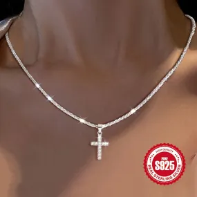 925 Sterling Silver Women's Chain Necklace With Cross Pendant, Hypoallergenic Necklace Gift