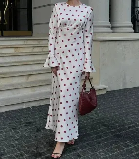 A&A Flare Long Sleeve Printed Polka Dot Maxi Dress