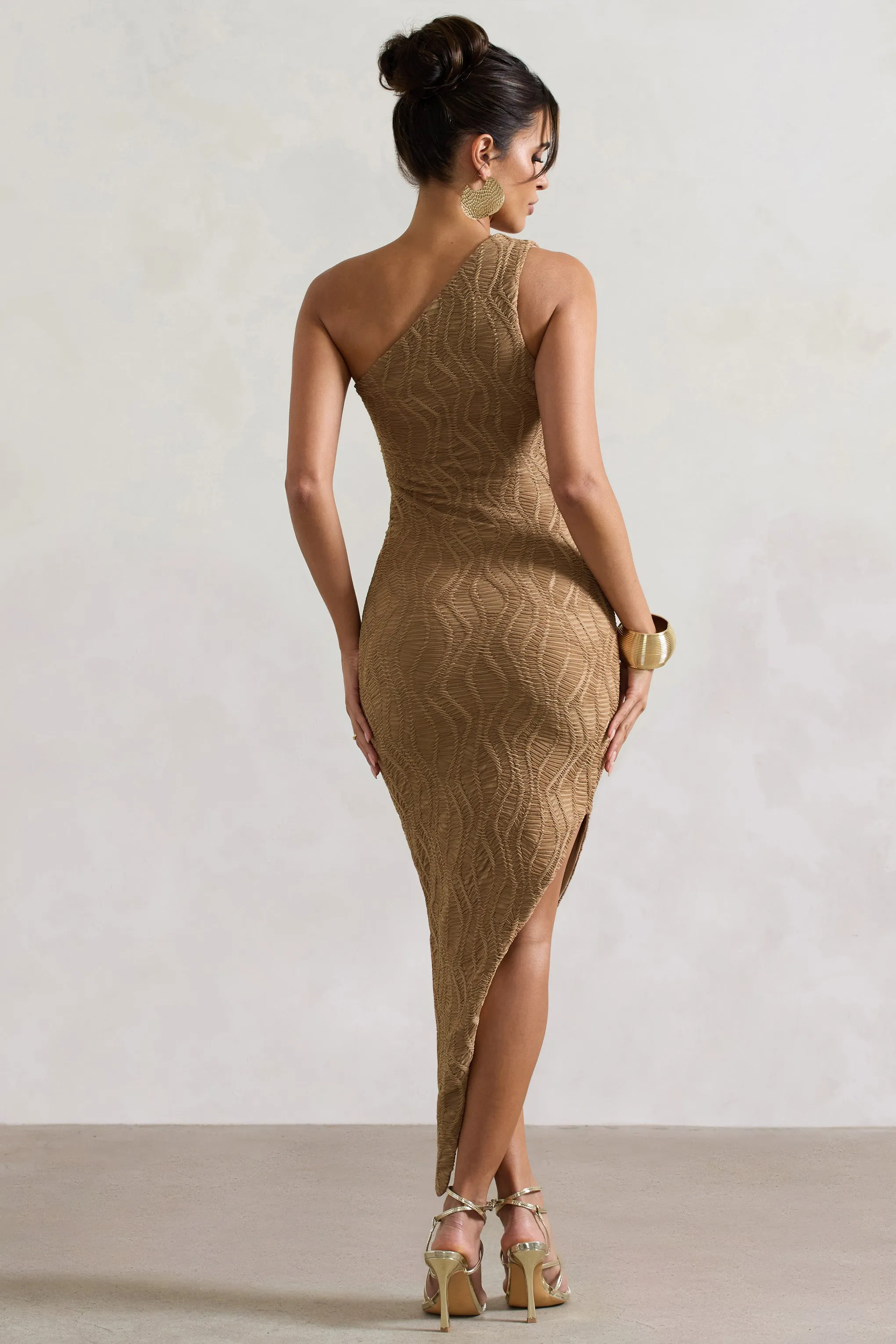 Abu Dhabi | Camel Textured Asymmetric Maxi Dress