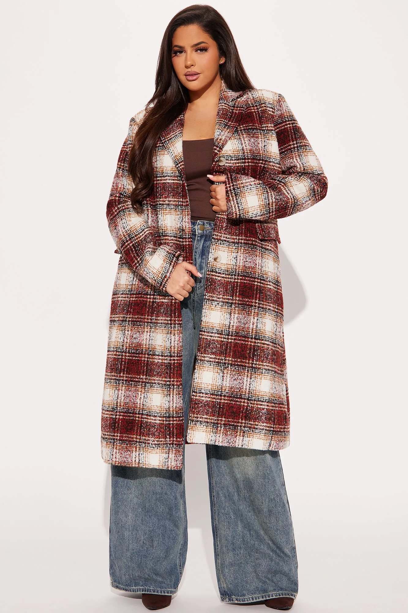 Across The Pond Plaid Trench - Red/combo