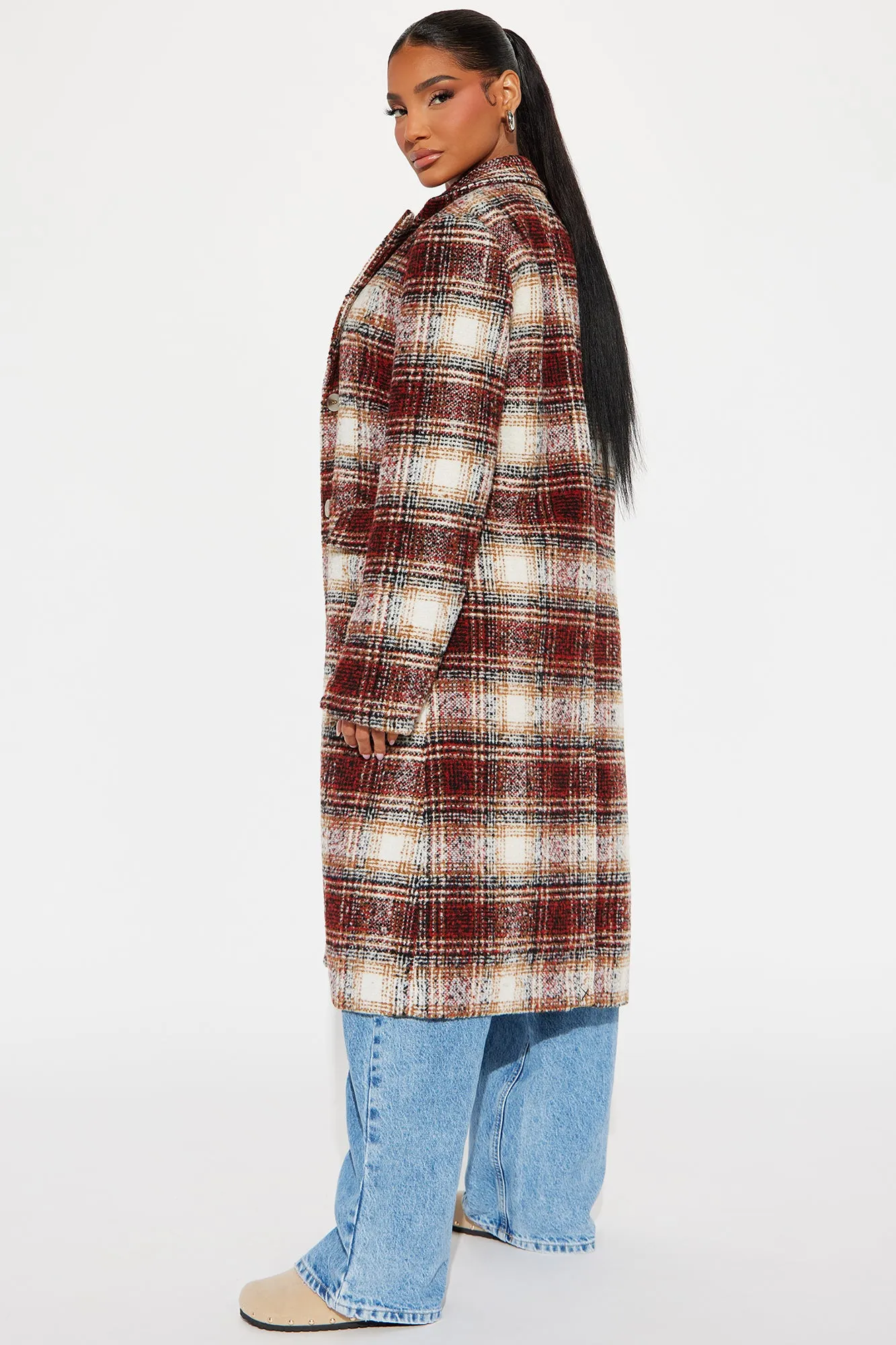 Across The Pond Plaid Trench - Red/combo