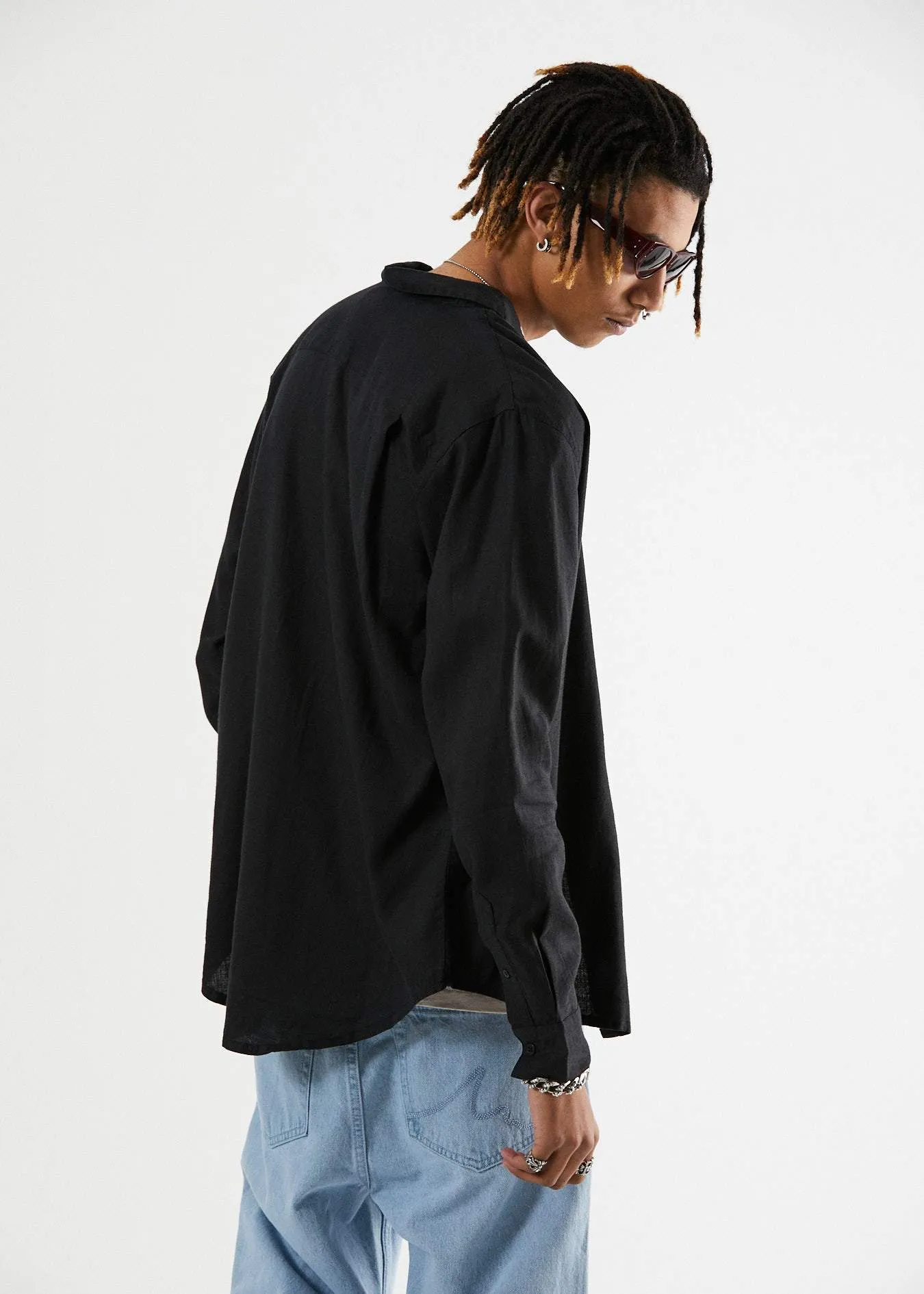 Afends Mens Standard - Hemp Long Sleeve Shirt - Black