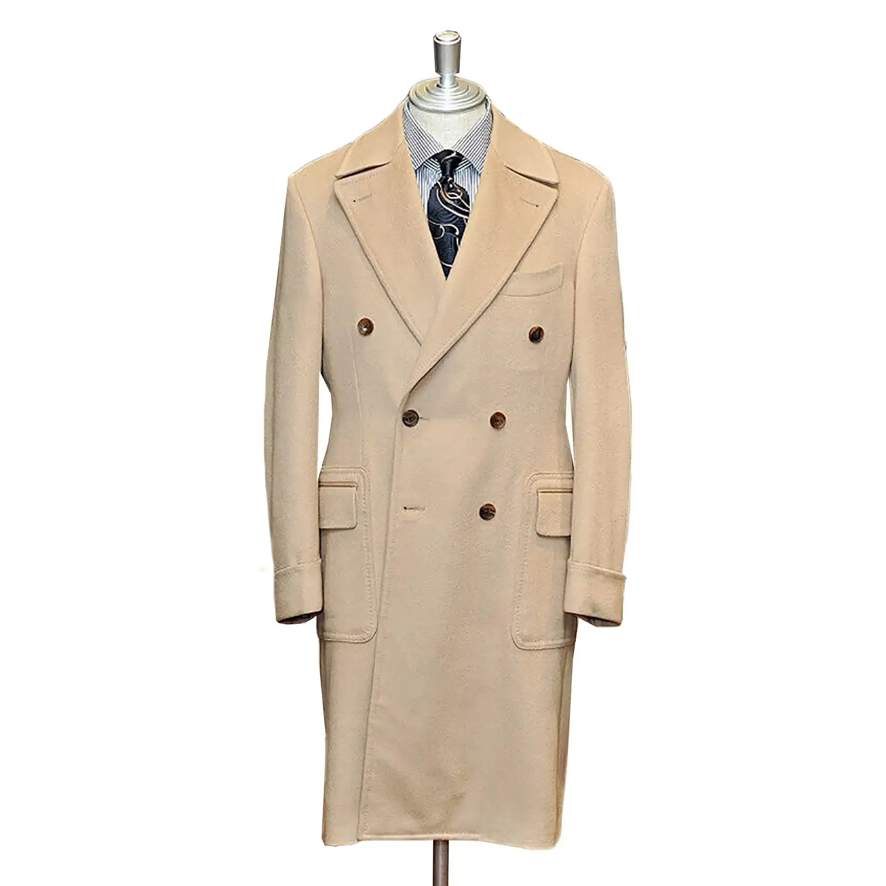 Aidase Winter Men Light Tan Suits Jacket Woolen Coat Double Breasted Buttons Blazer Custom Made Daily Casual Tweed Blends Overcoat