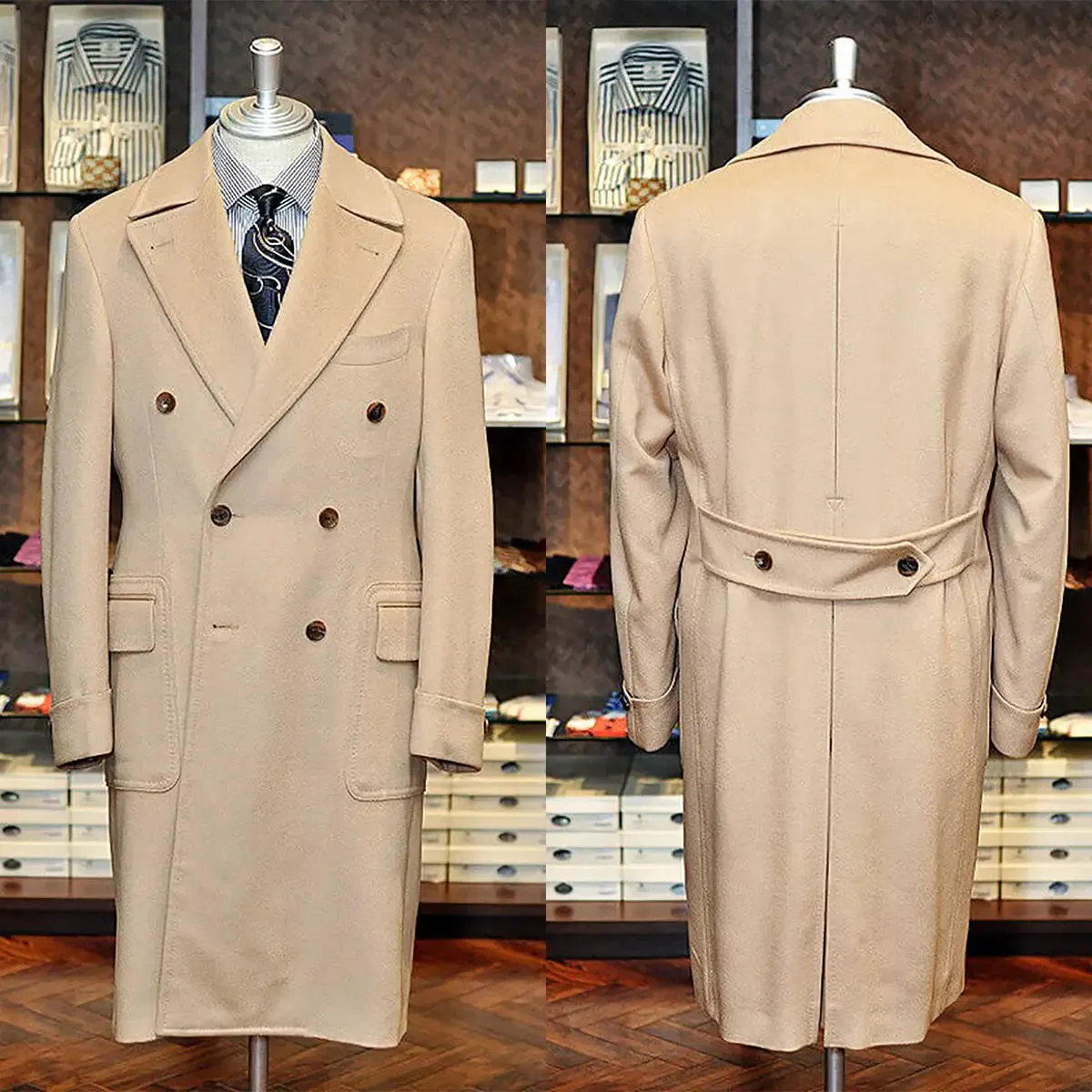 Aidase Winter Men Light Tan Suits Jacket Woolen Coat Double Breasted Buttons Blazer Custom Made Daily Casual Tweed Blends Overcoat