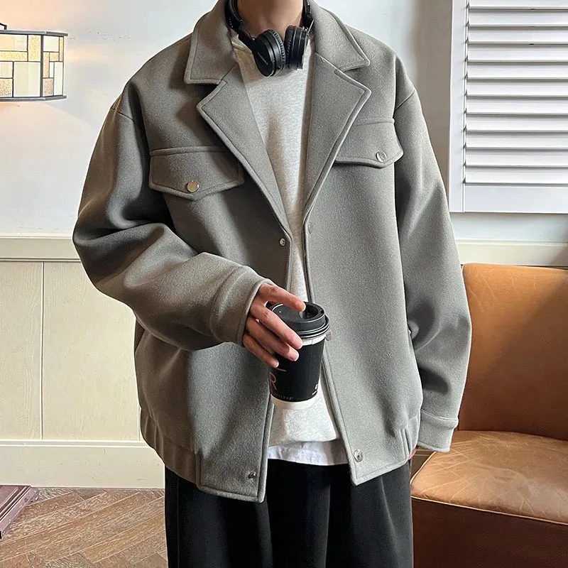 Aidase Winter Thicken Woolen Coat Men Warm Fashion Casual Thick Woolen Jacket Men Korean Loose Short Woolen Coat Mens Overcoat M-3XL