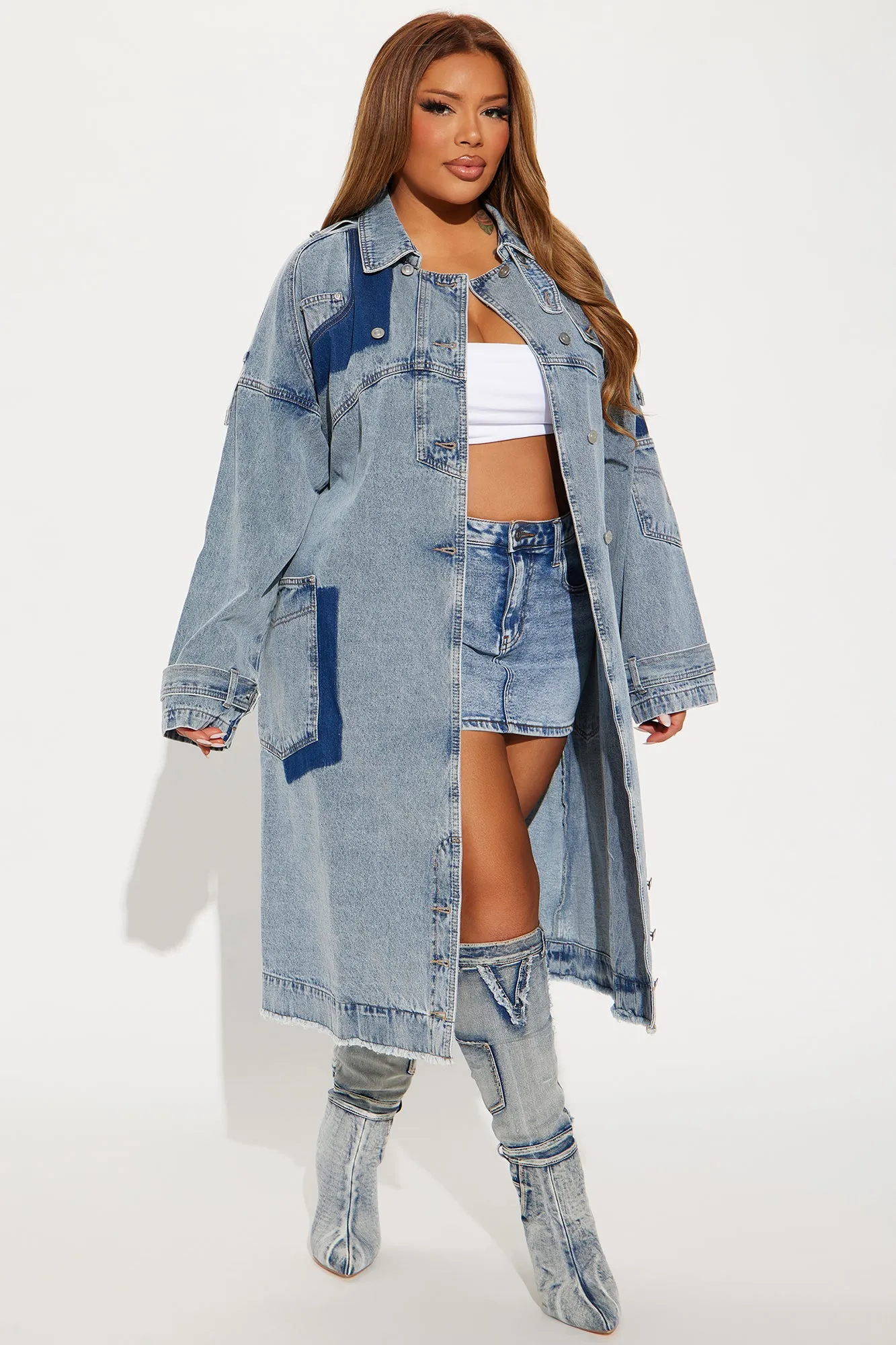 All Mixed Up Denim Trench - Light Wash