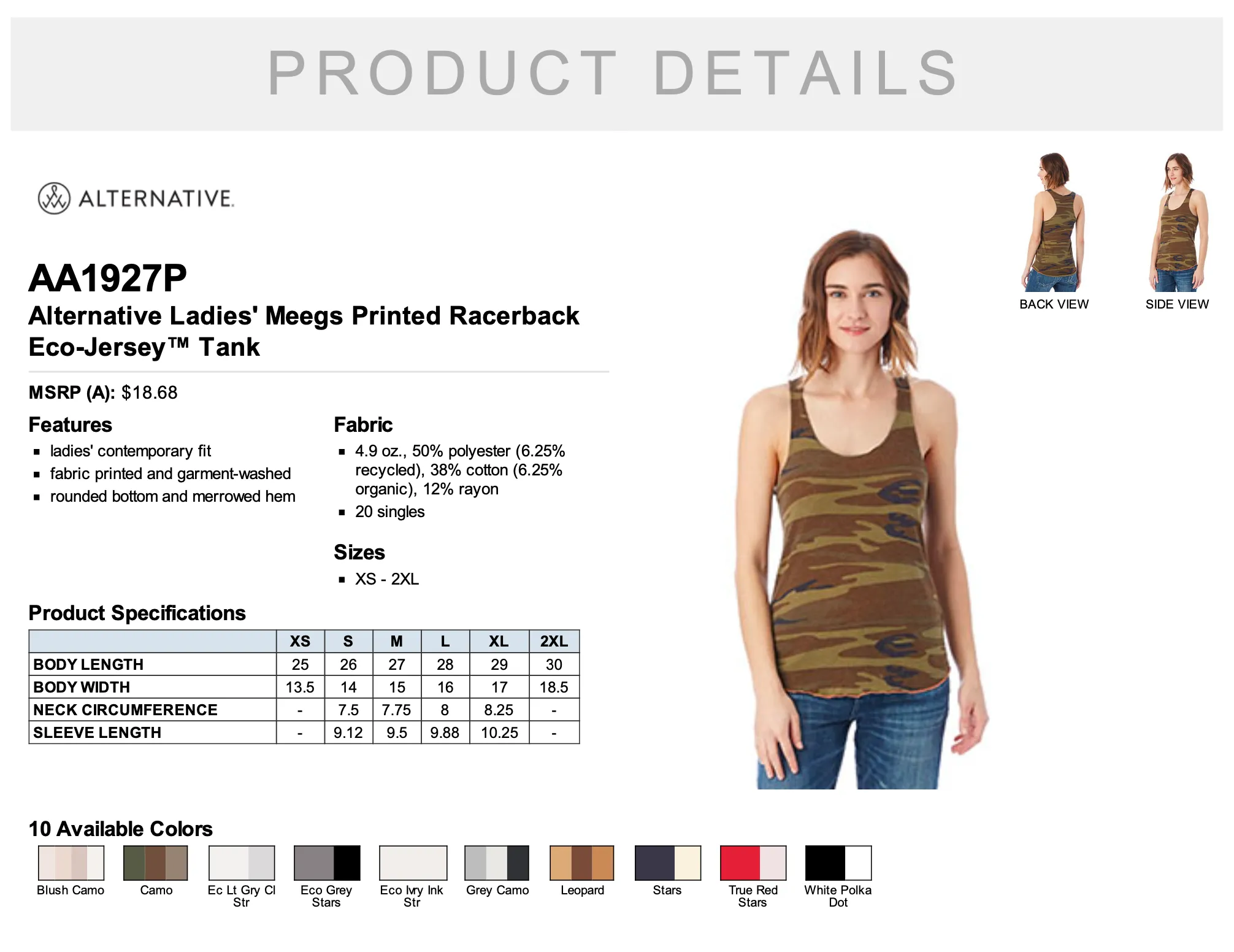 Alternative Ladies' Printed Racerback Eco-Jersey Tank