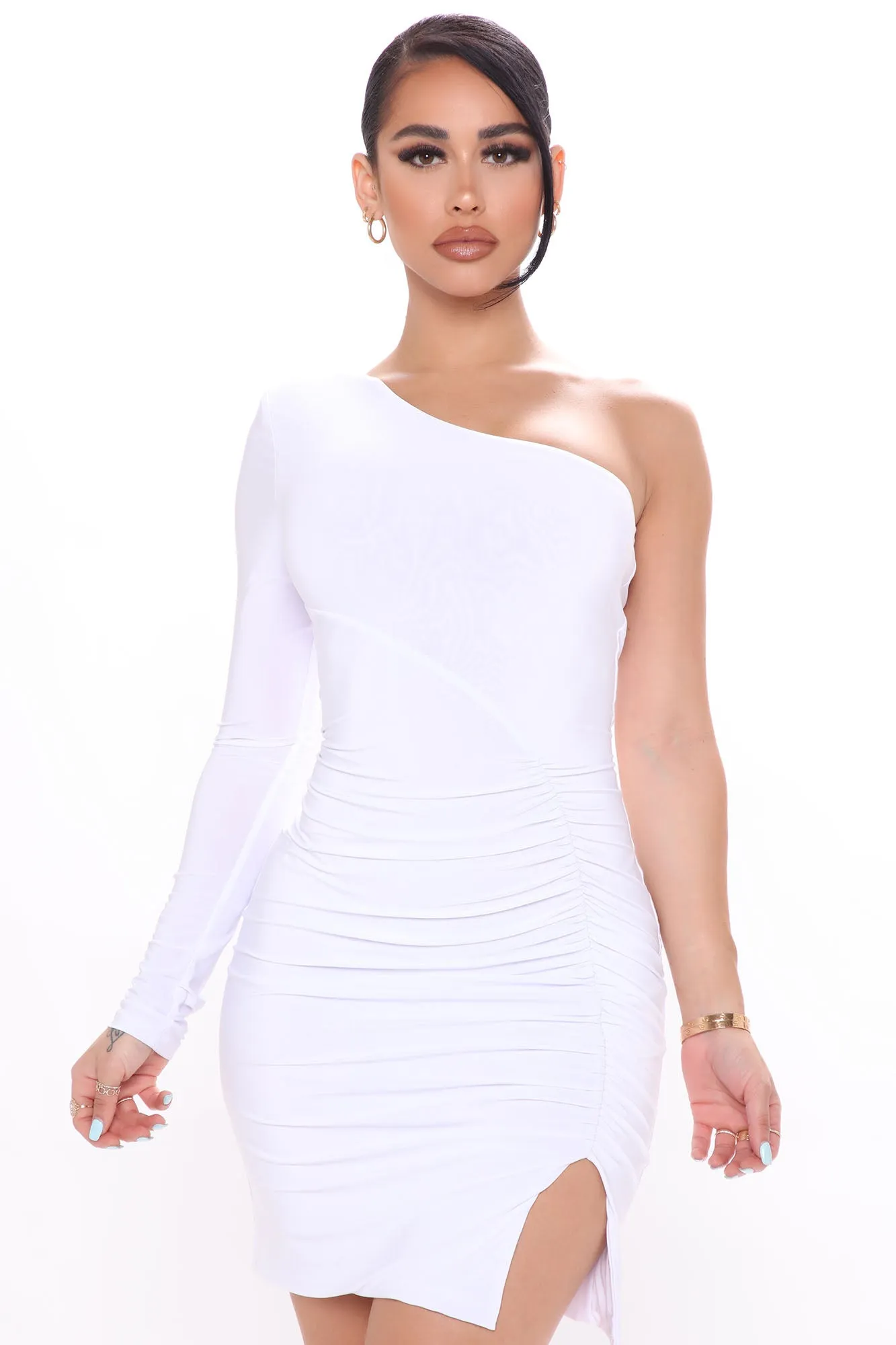 Always Flirtin' Ruched Mini Dress - White