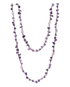 Amethyst and Freshwater Pearls Japanese Silk Cord Long 60" Beaded Wrap Necklace