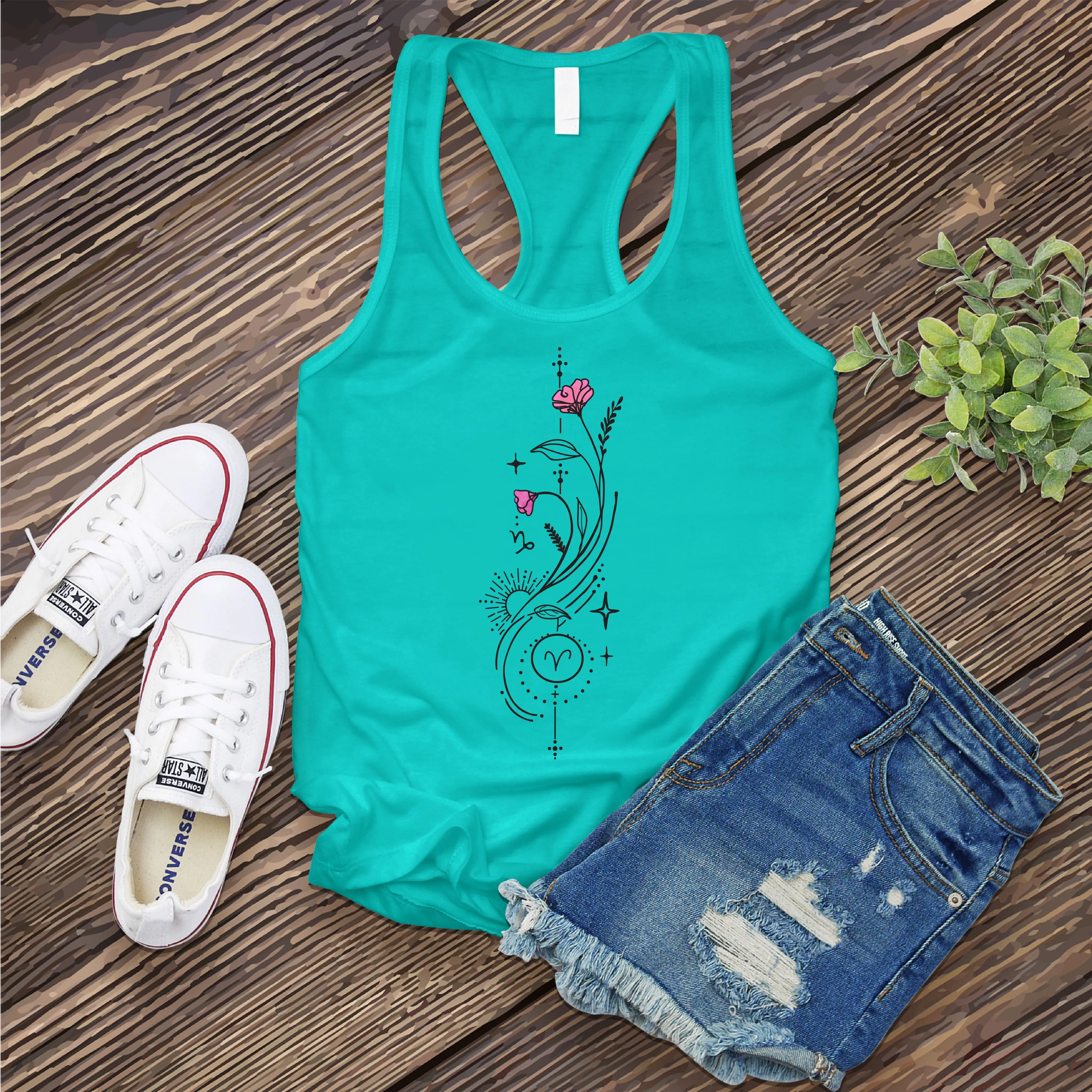 Aries Pink Flowers Women's Tank Top