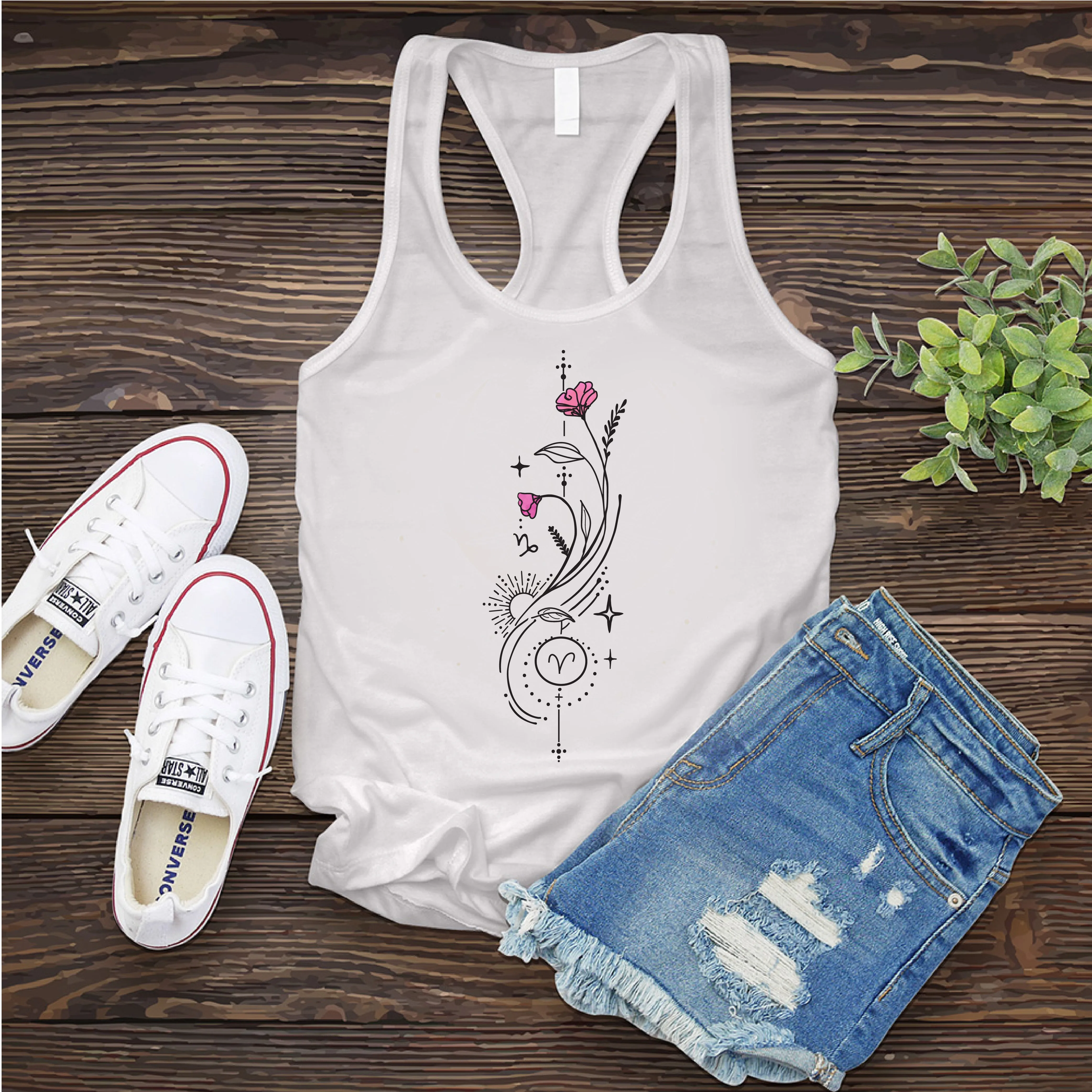 Aries Pink Flowers Women's Tank Top