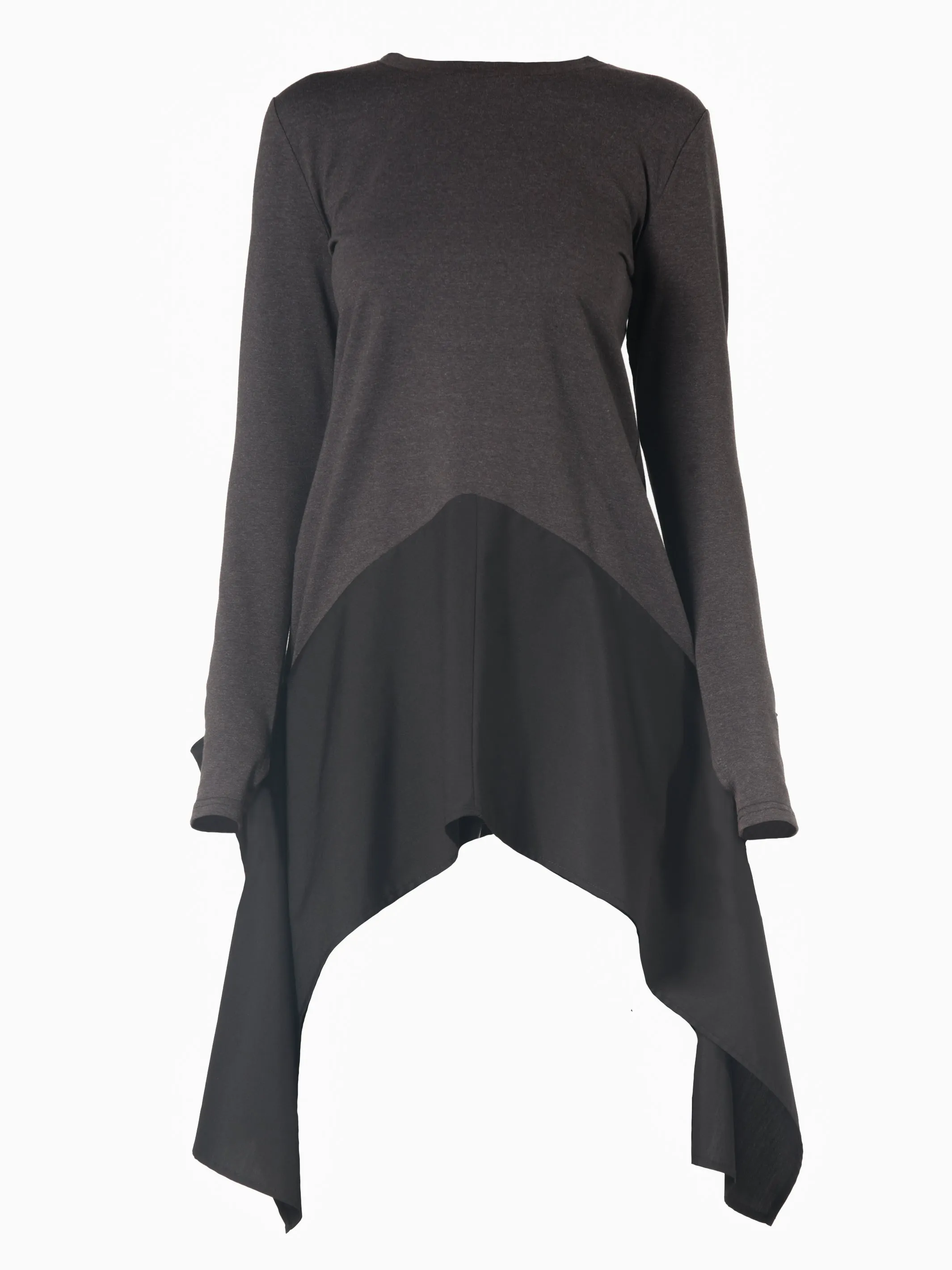 Asymmetric Dark Grey Tunic With Chiffon