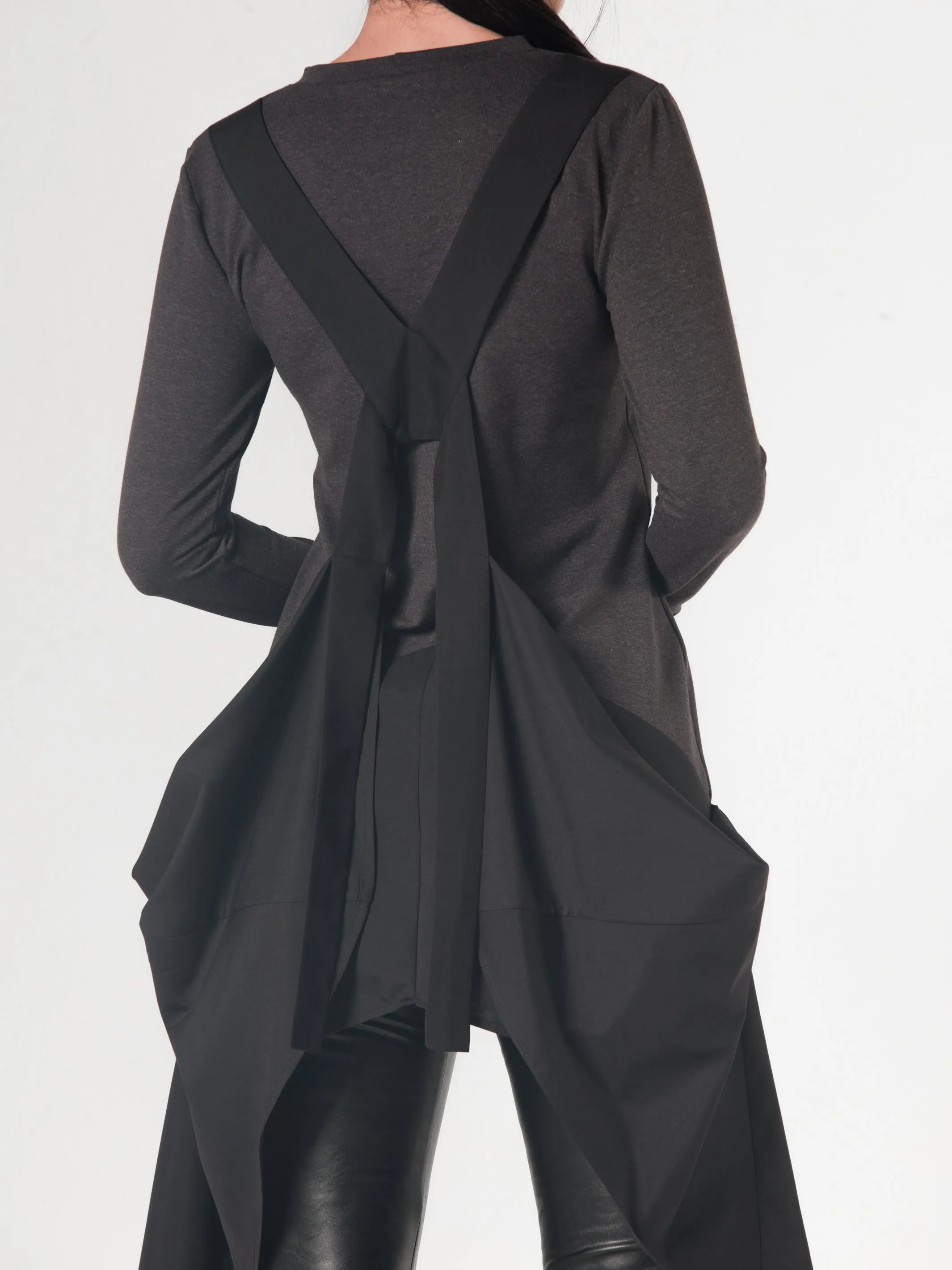 Asymmetric Dark Grey Tunic With Chiffon