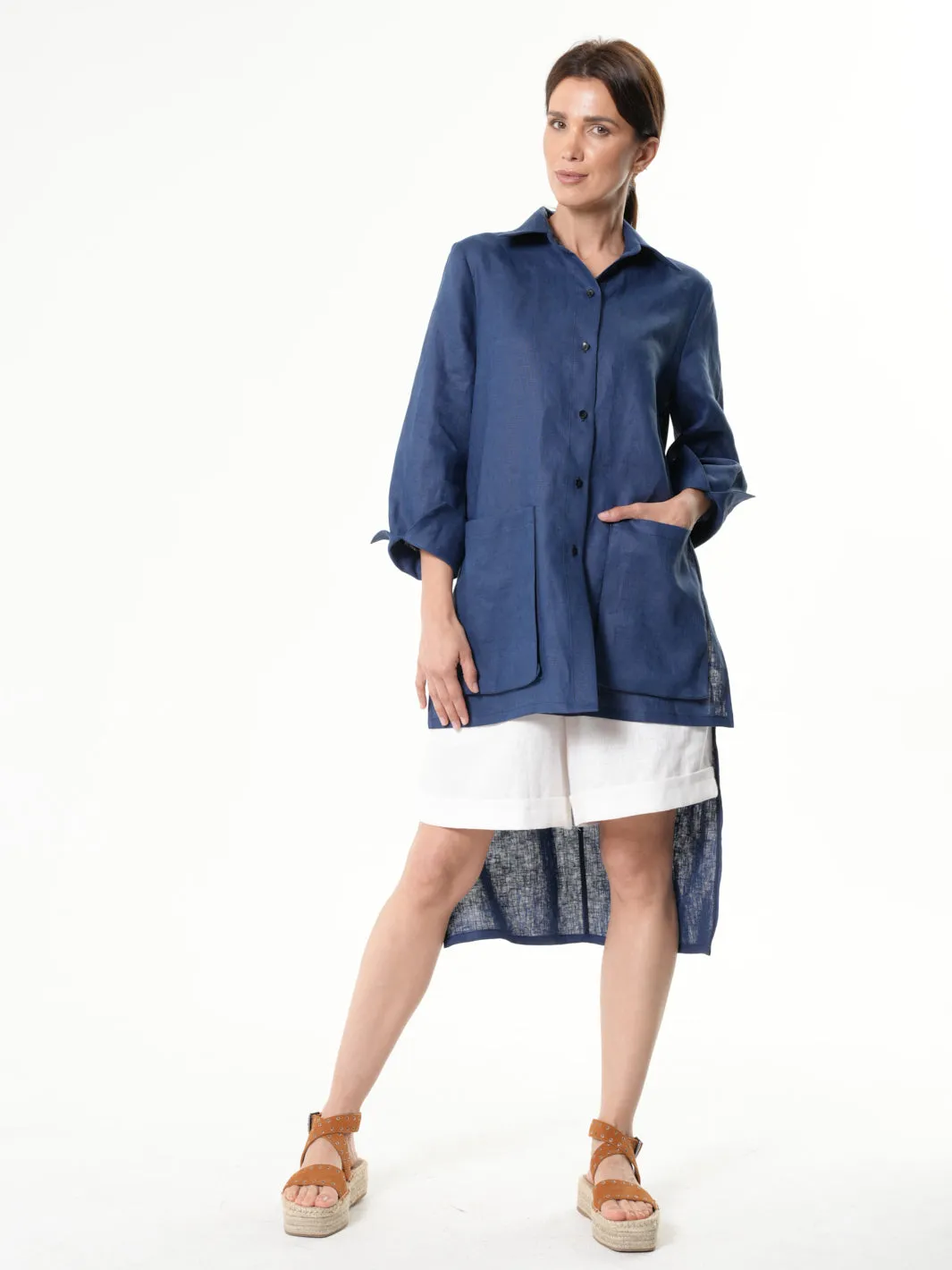 Asymmetric Linen Shirt In Blue