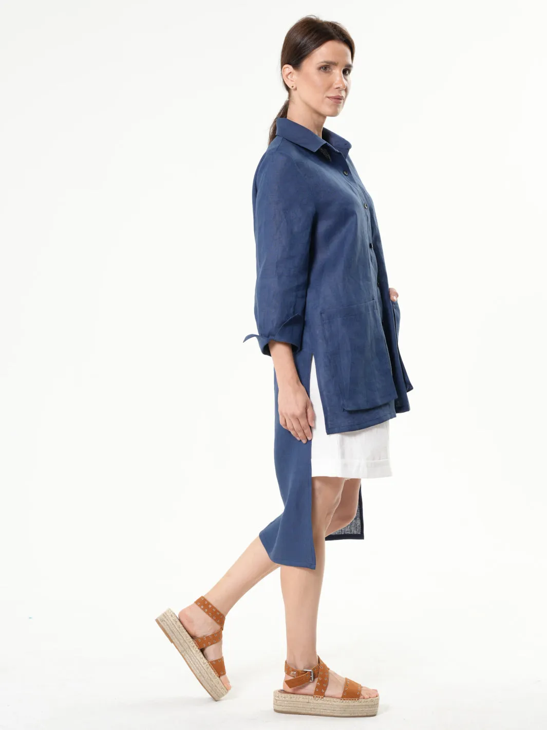 Asymmetric Linen Shirt In Blue