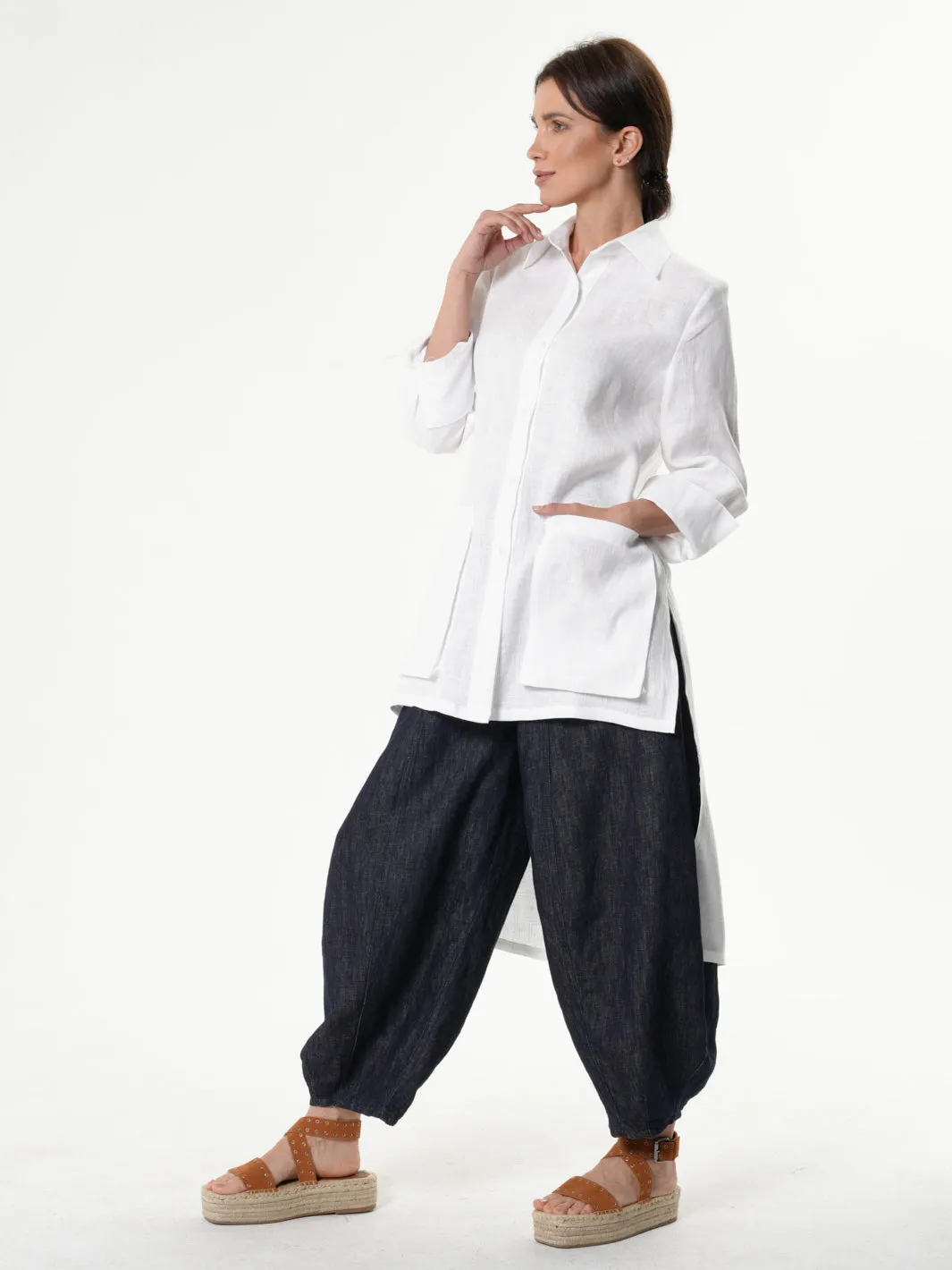 Asymmetric Linen Shirt In White