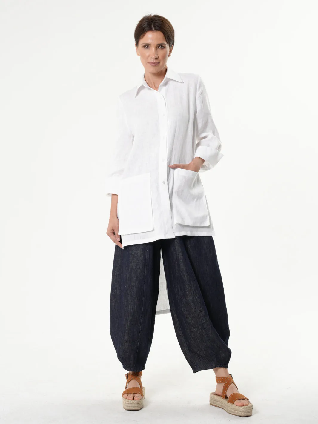 Asymmetric Linen Shirt In White