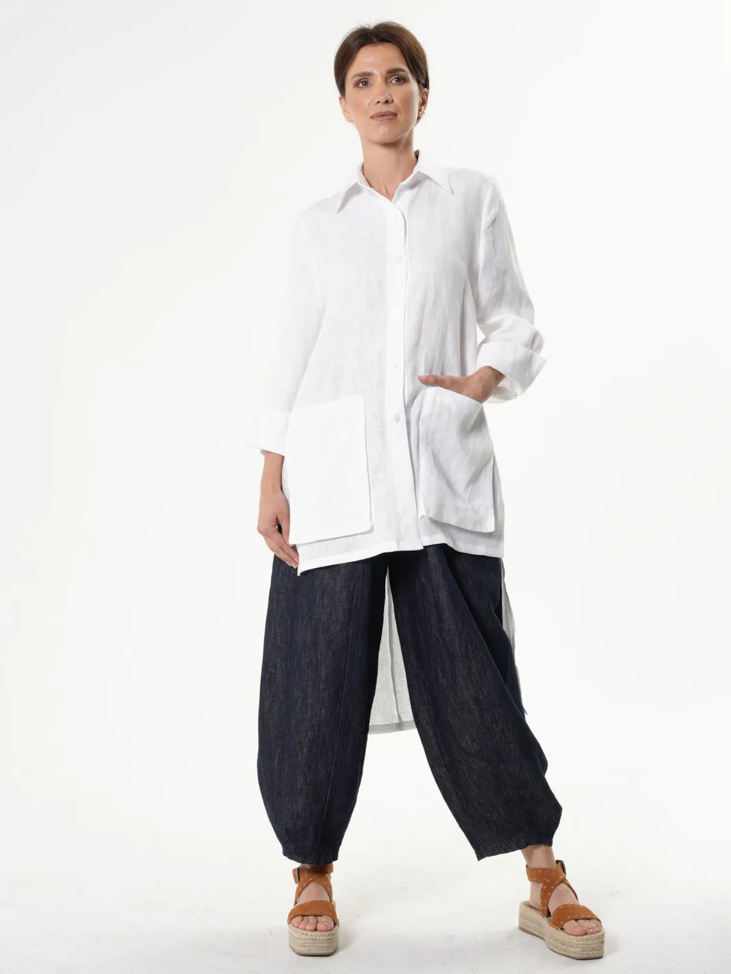 Asymmetric Linen Shirt In White