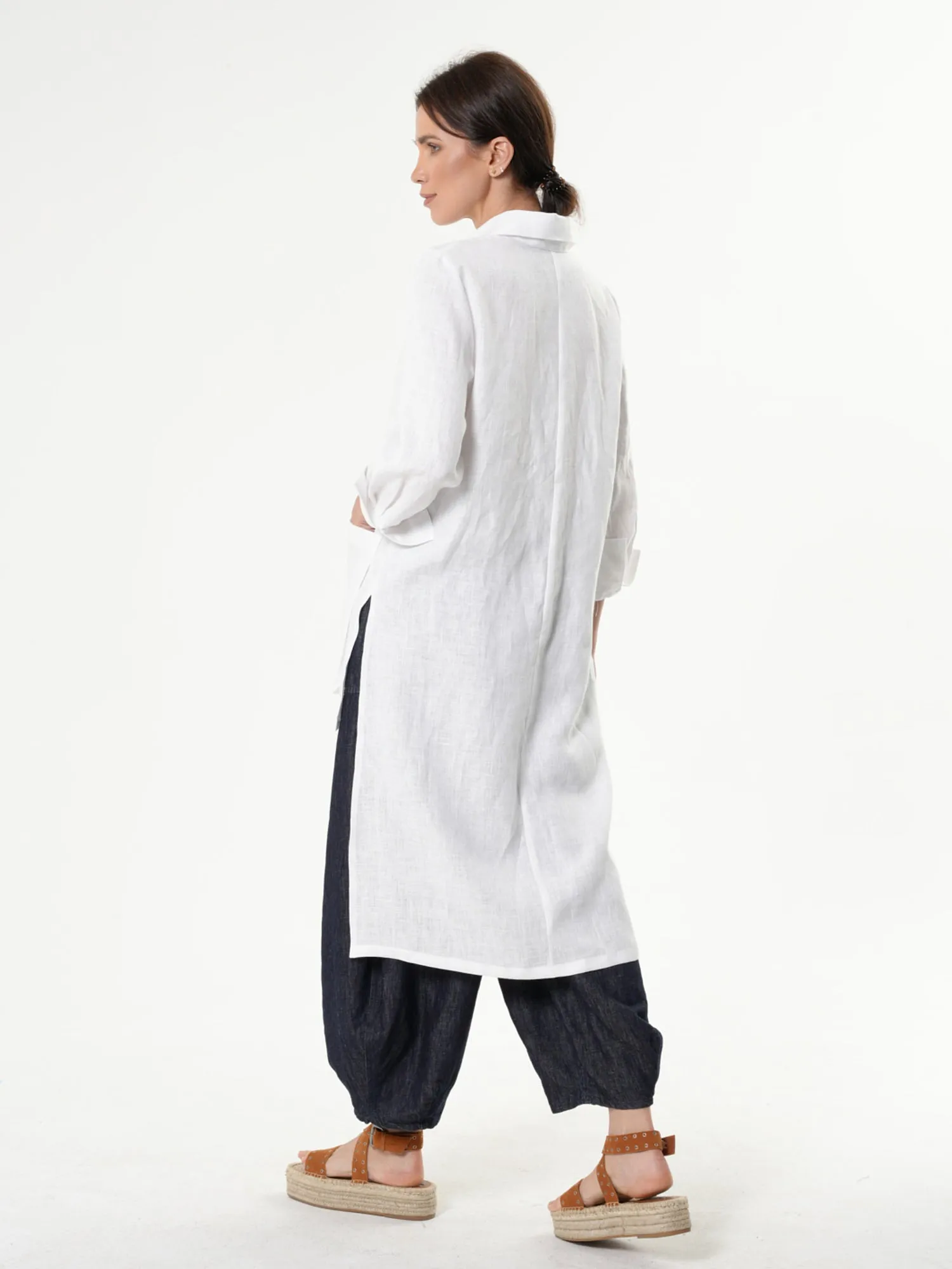 Asymmetric Linen Shirt In White