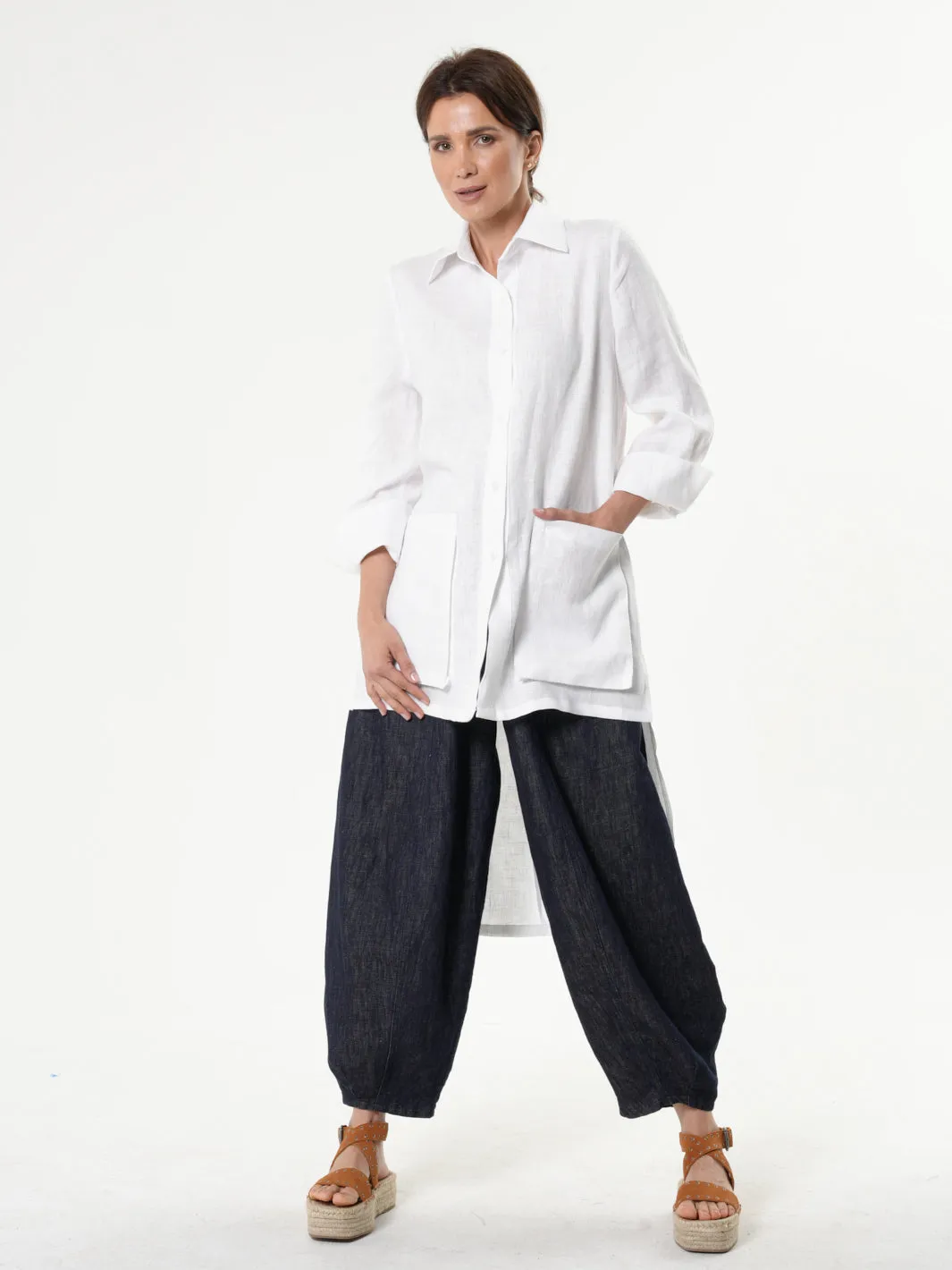 Asymmetric Linen Shirt In White