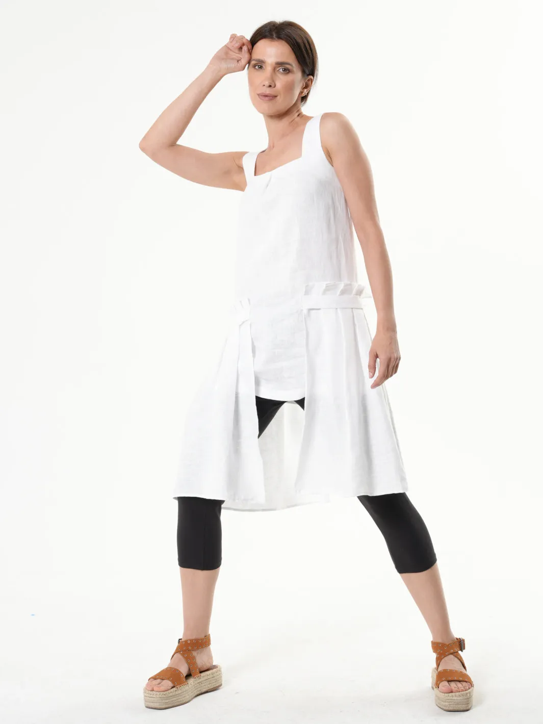 Asymmetric White Linen Tunic Top