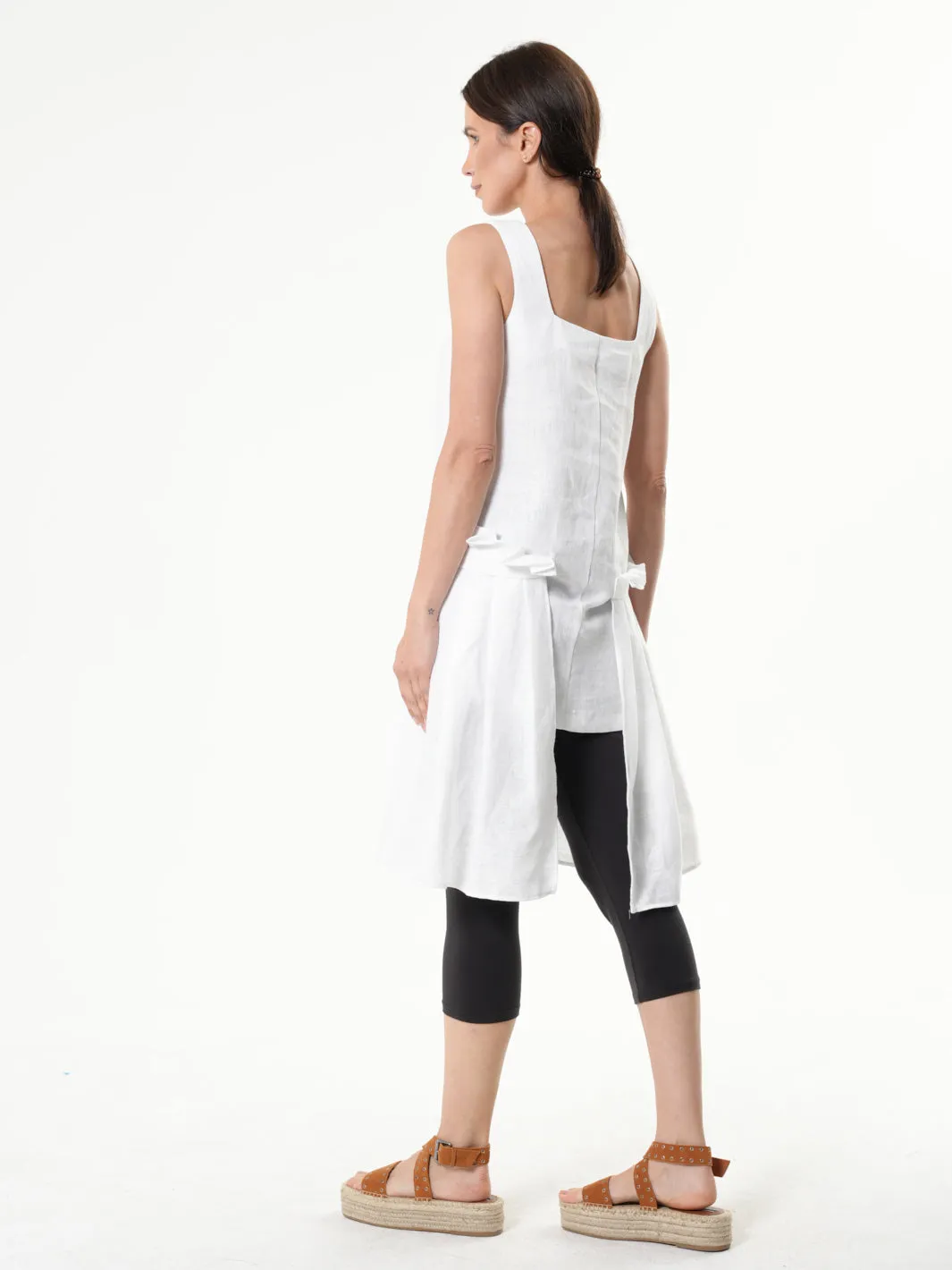 Asymmetric White Linen Tunic Top