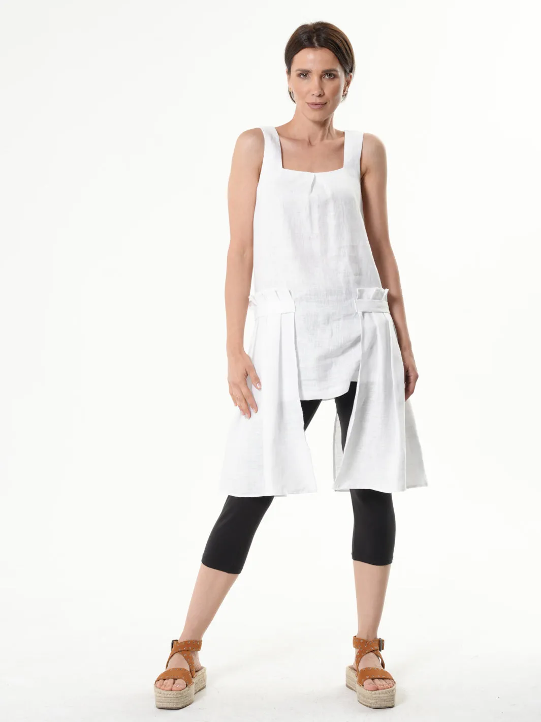 Asymmetric White Linen Tunic Top