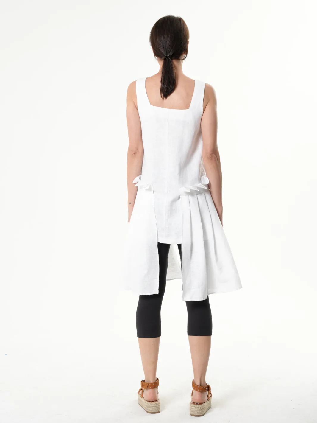 Asymmetric White Linen Tunic Top