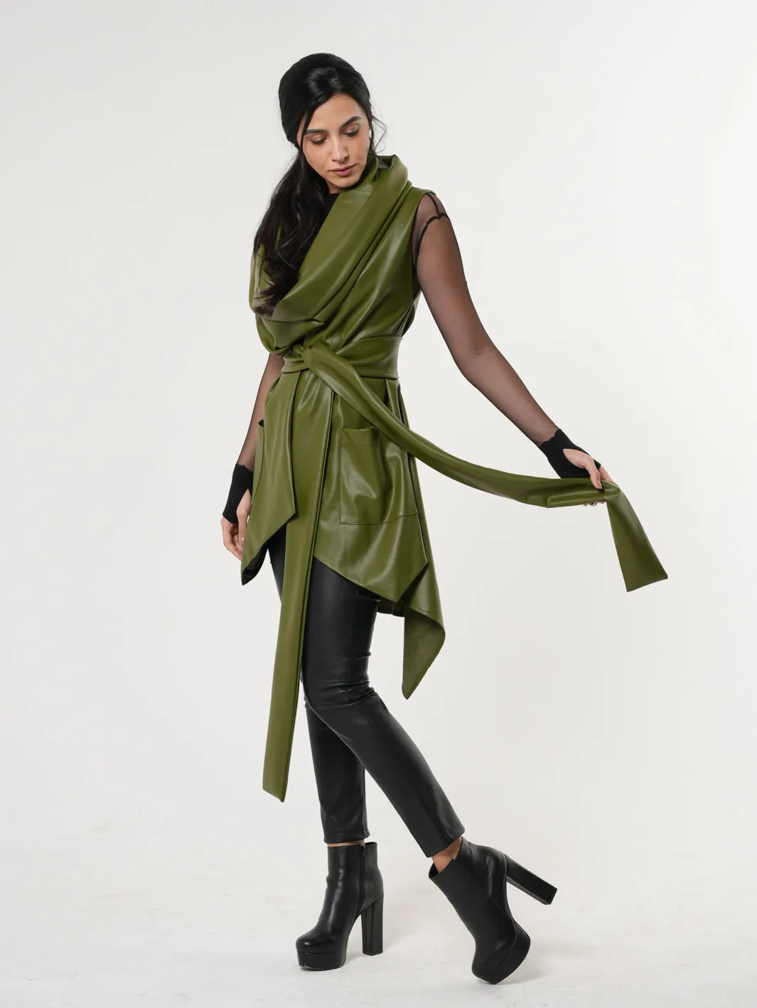 Avant Garde Eco-Leather Vest In Green